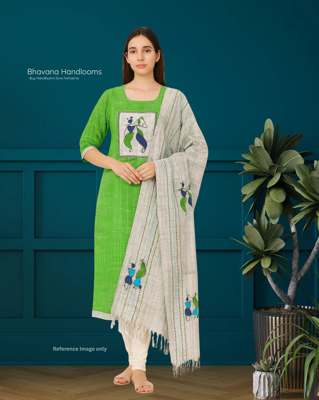 Radha Krishna Cotton Readymade Kurti for Women – Green Straight Cut with Full-Length Lining