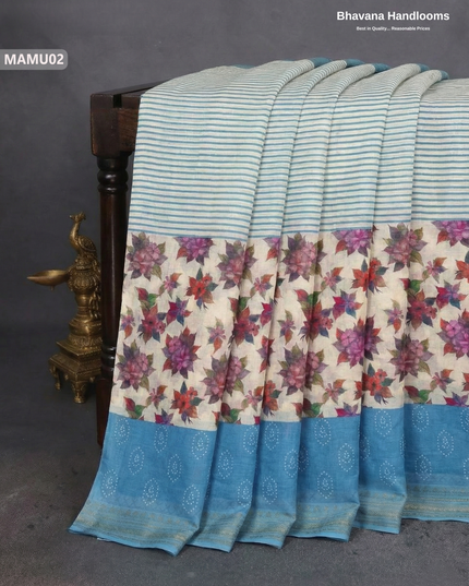 Soft Mul Cotton Sky Blue Digital Print Saree | Lightweight & Comfortable