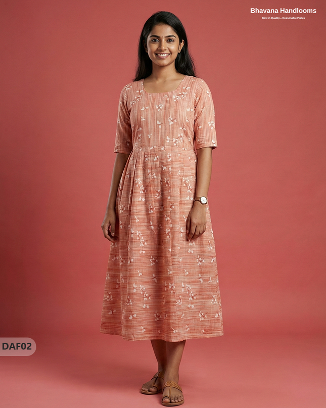 Comfortable Daily Wear Cotton Frock – Light Orange Colour | Half Lining