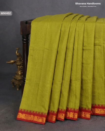 Mini Gadwal Cotton Saree in Pesara Greenwith Small Zari Border | Without Blouse