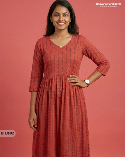 Premium Dark Pink Jacquard Woven Frock with Full Length Lining