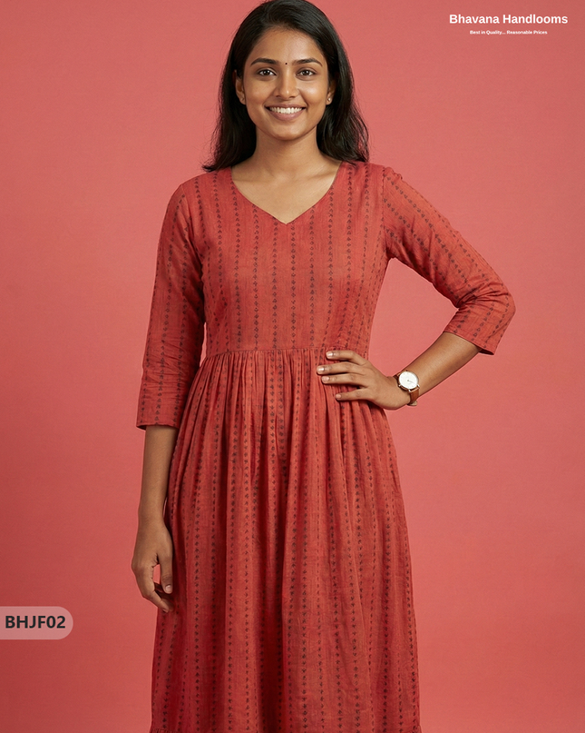 Premium Dark Pink Jacquard Woven Frock with Full Length Lining