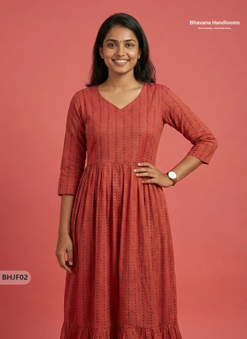 Premium Dark Pink Jacquard Woven Frock with Half Length Lining