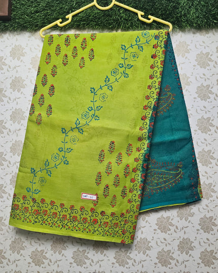 Vasundhara 120count Printed Cotton Saree with Green colour