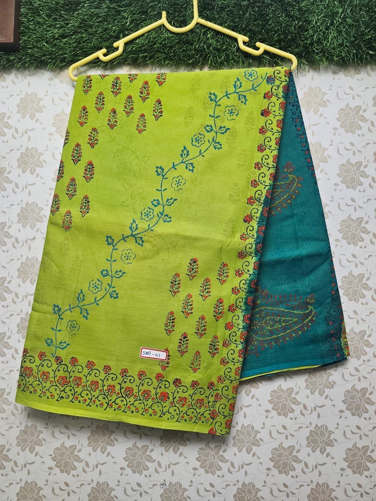 Vasundhara 120count Printed Cotton Saree with Green colour