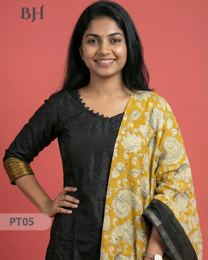 Mangalagiri Semi Pattu Dress Set in Peacock Blue | 2pc Kurti with Kalamkari Semi Pattu Dupatta