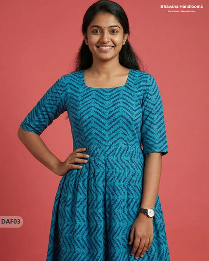Comfortable Daily Wear Cotton Frock – Sea Blue Colour | Half Lining