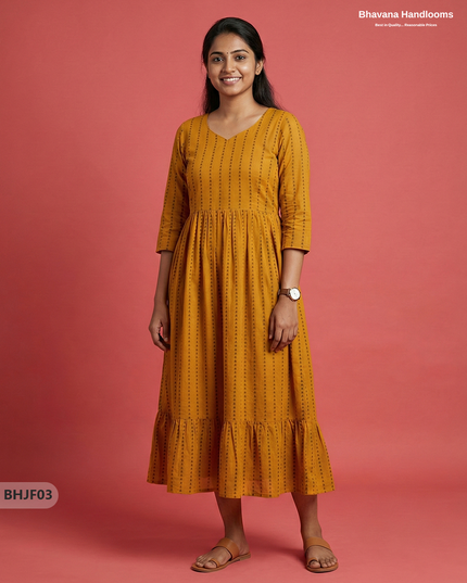 Premium Yellow Jacquard Woven Frock with Full Length Lining