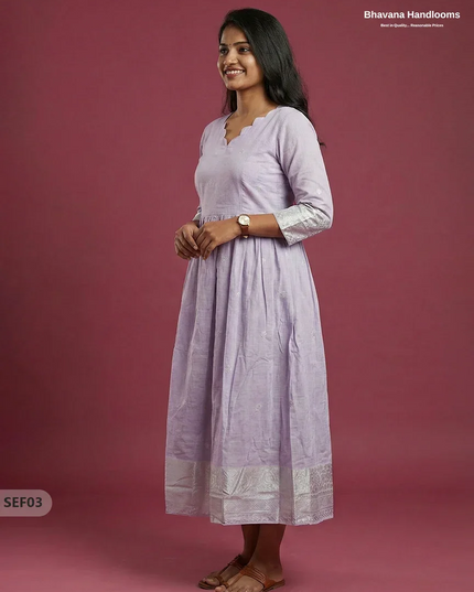 Premium Soft Semi Pattu Frock in Pastel Lavender | Full Length Lining