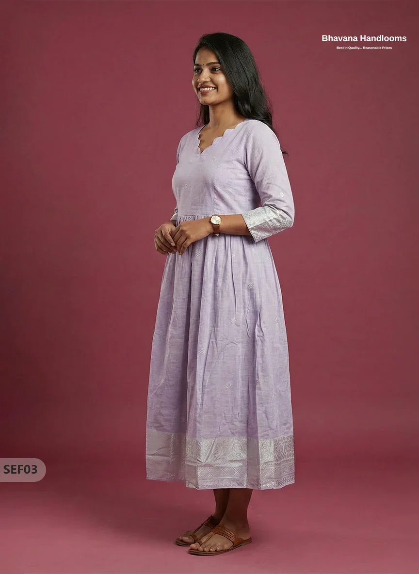 Premium Soft Semi Pattu Frock in Pastel Lavender | Full Length Lining