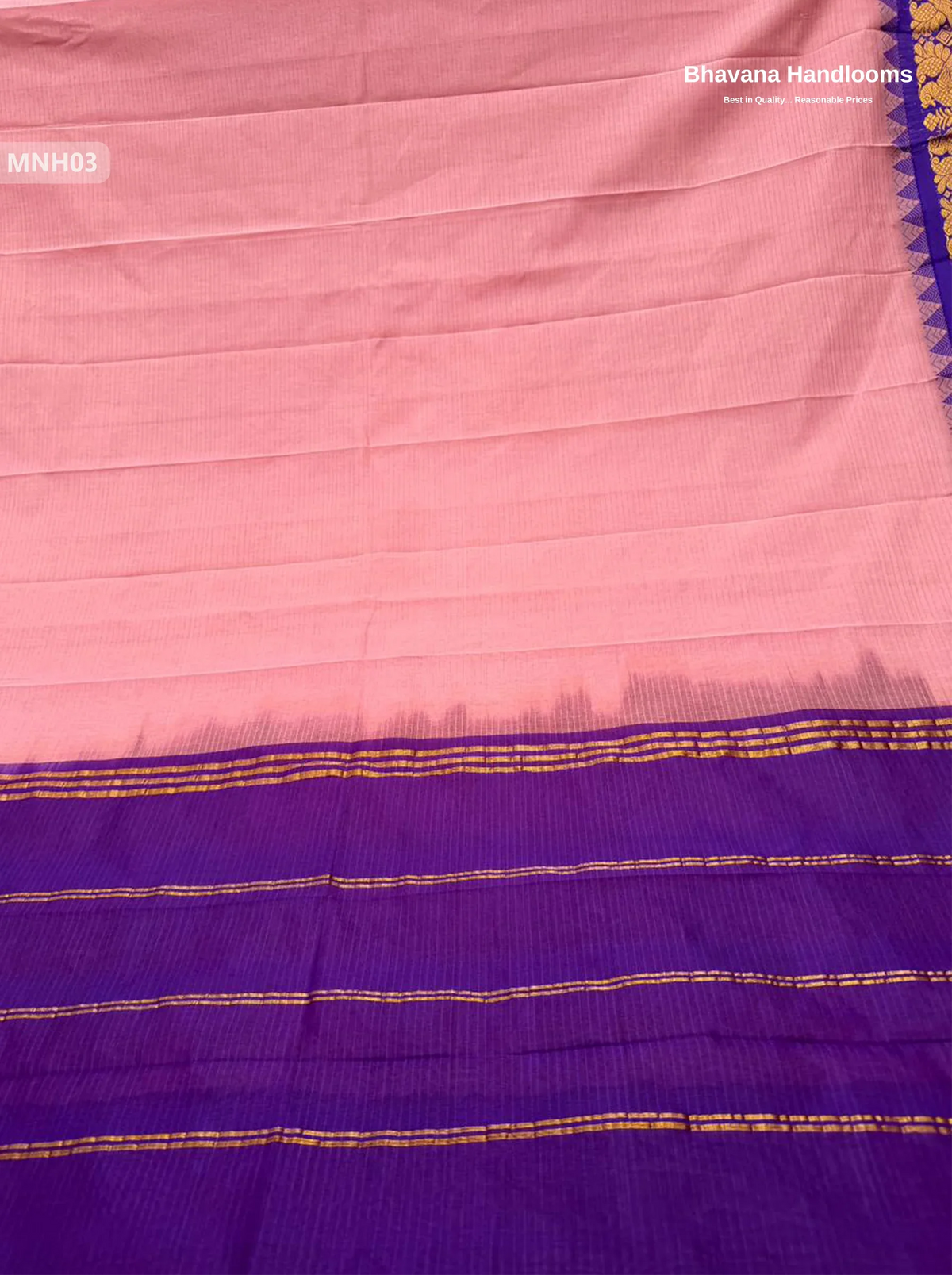 Mini Gadwal Cotton Saree in Light Pink with Small Zari Border | Without Blouse