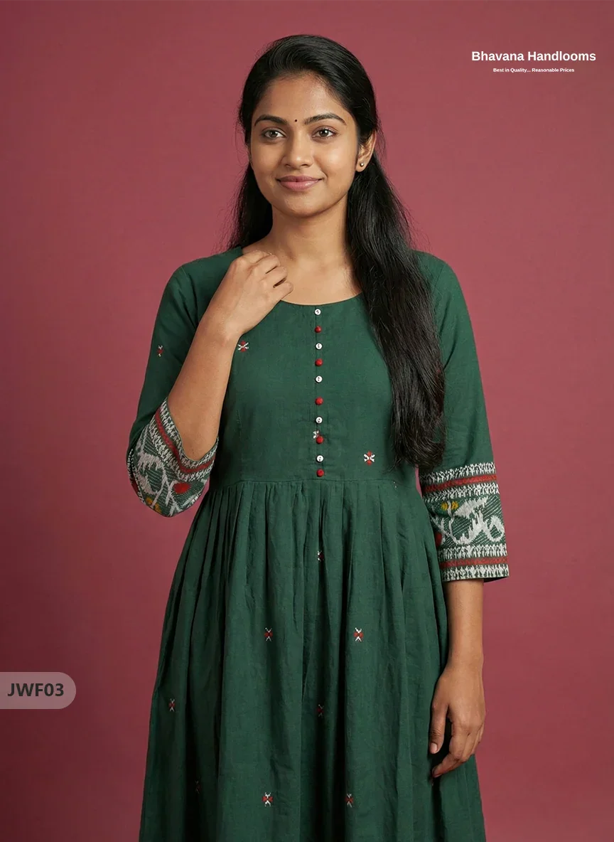 Exclusive Premium Jacquard Woven Frock in Dark Green | 120 Count Fabric | Limited Edition