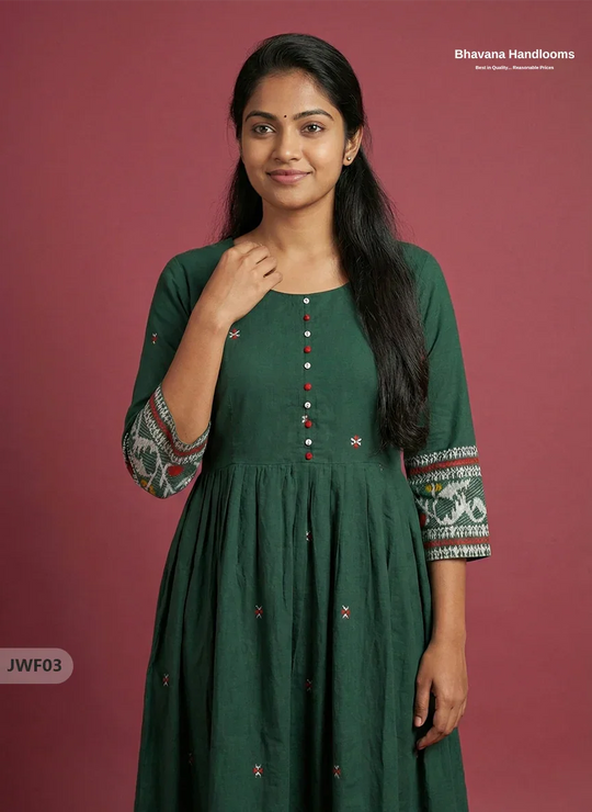 Exclusive Premium Jacquard Woven Frock in Dark Green | 120 Count Fabric | Limited Edition