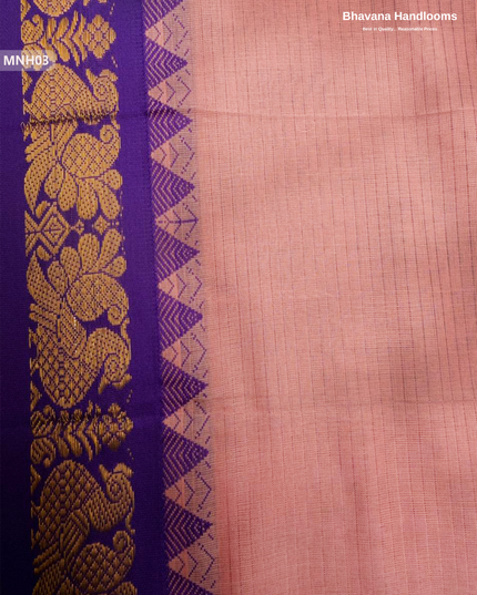 Mini Gadwal Cotton Saree in Light Pink with Small Zari Border | Without Blouse