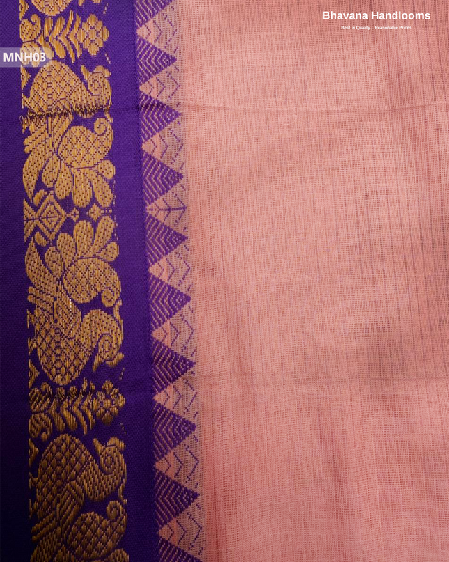Mini Gadwal Cotton Saree in Light Pink with Small Zari Border | Without Blouse