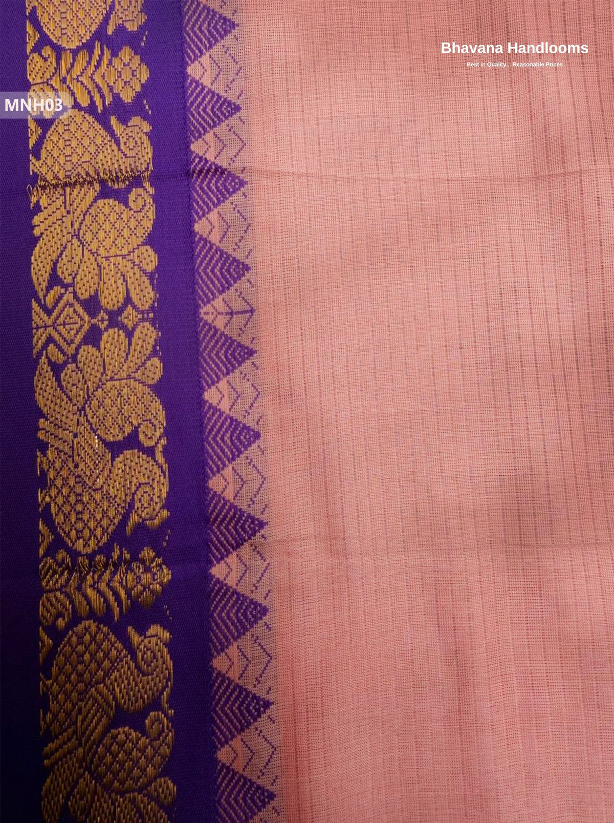 Mini Gadwal Cotton Saree in Light Pink with Small Zari Border | Without Blouse