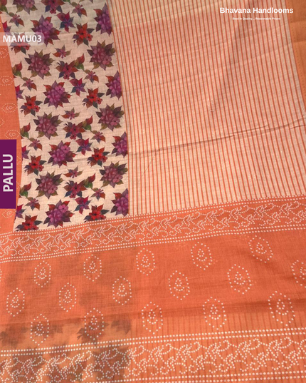 Soft Mul Cotton Orange Digital Print Saree | Lightweight & Comfortable