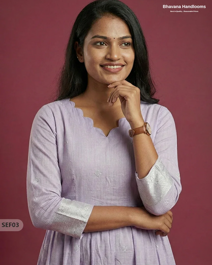 Premium Soft Semi Pattu Frock in Pastel Lavender | Full Length Lining