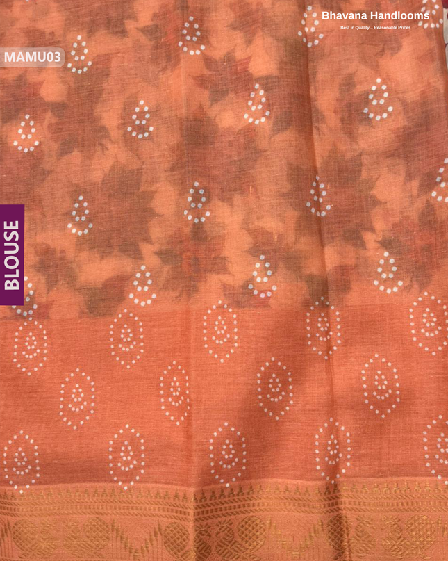 Soft Mul Cotton Orange Digital Print Saree | Lightweight & Comfortable