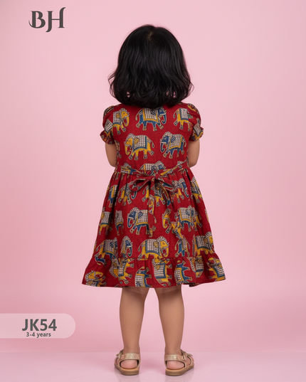 Red Cotton Printed Baby Frocks – Latest Kids Wear Collection | Bhavana Handlooms