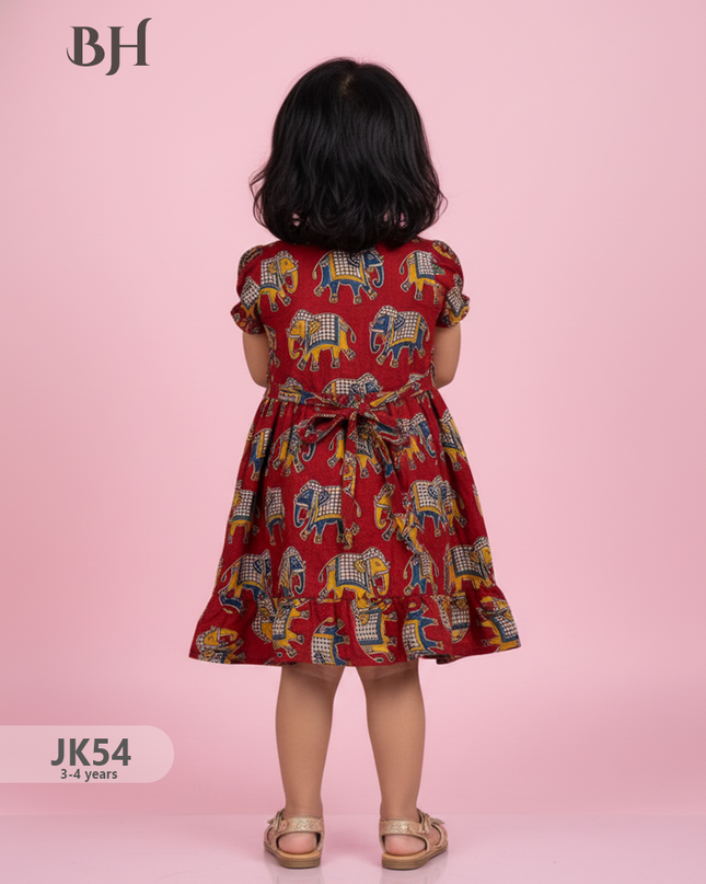 Red Cotton Printed Baby Frocks – Latest Kids Wear Collection | Bhavana Handlooms
