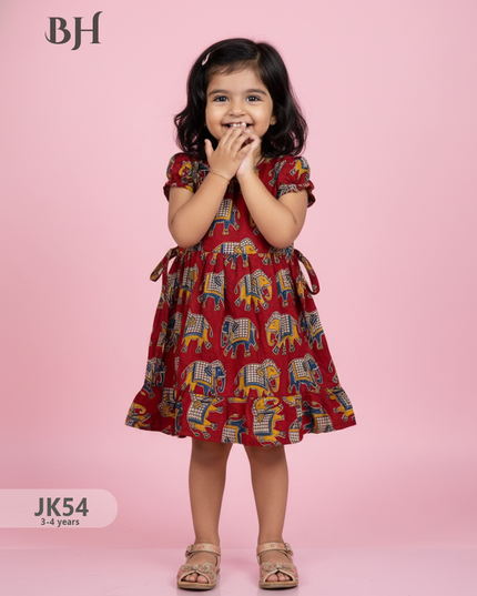 Red Cotton Printed Baby Frocks – Latest Kids Wear Collection | Bhavana Handlooms
