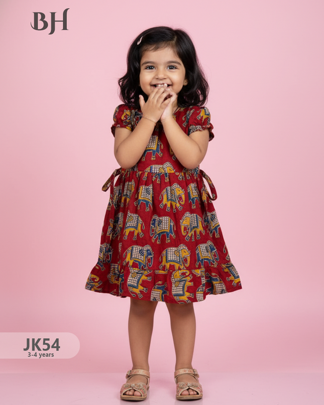 Red Cotton Printed Baby Frocks – Latest Kids Wear Collection | Bhavana Handlooms