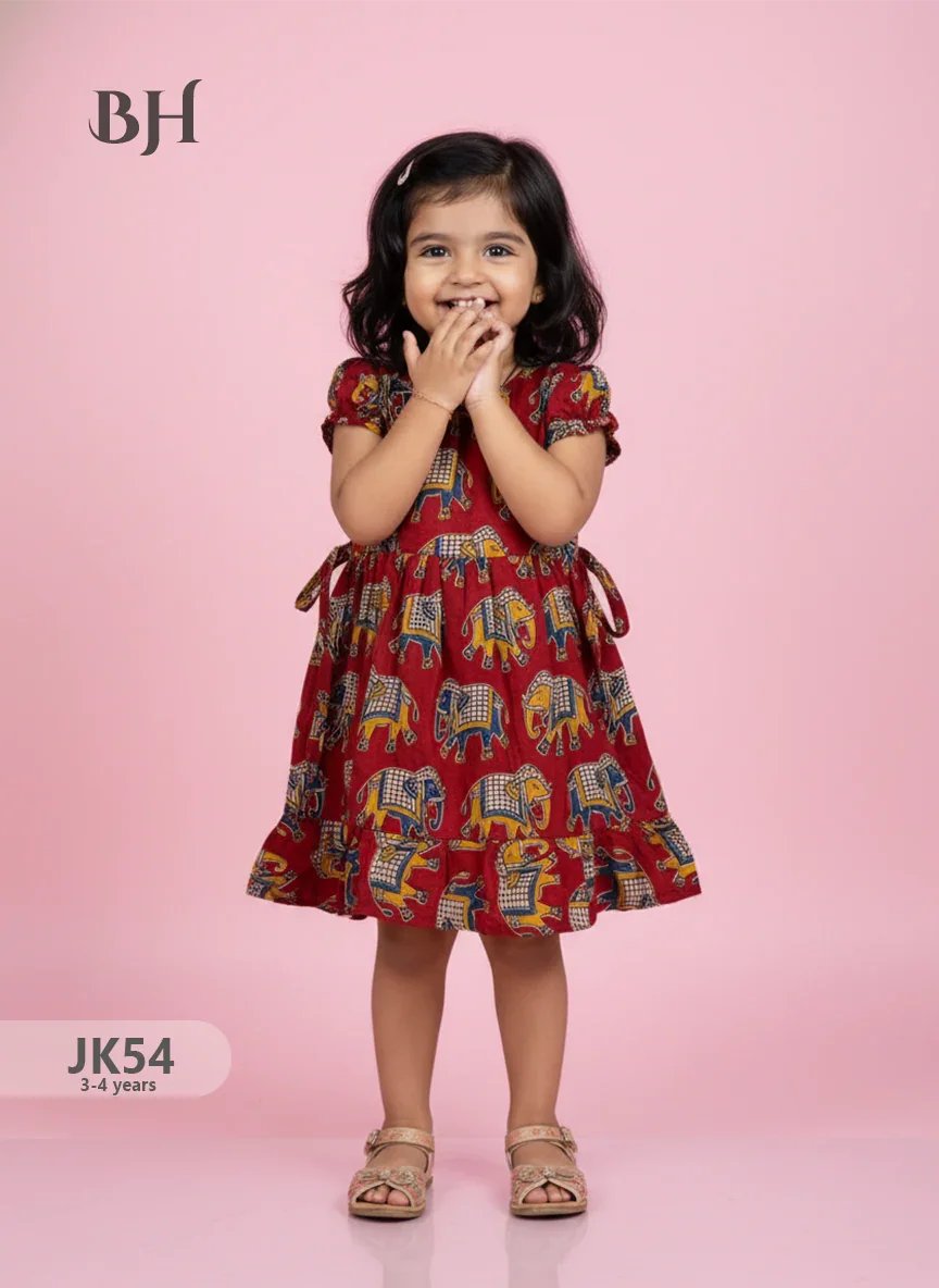 Red Cotton Printed Baby Frocks – Latest Kids Wear Collection | Bhavana Handlooms