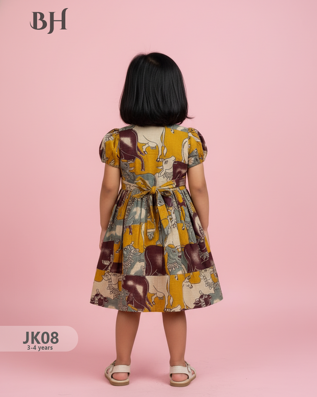 Yellow Cotton Printed Baby Frocks – Latest Kids Wear Collection | Bhavana Handlooms