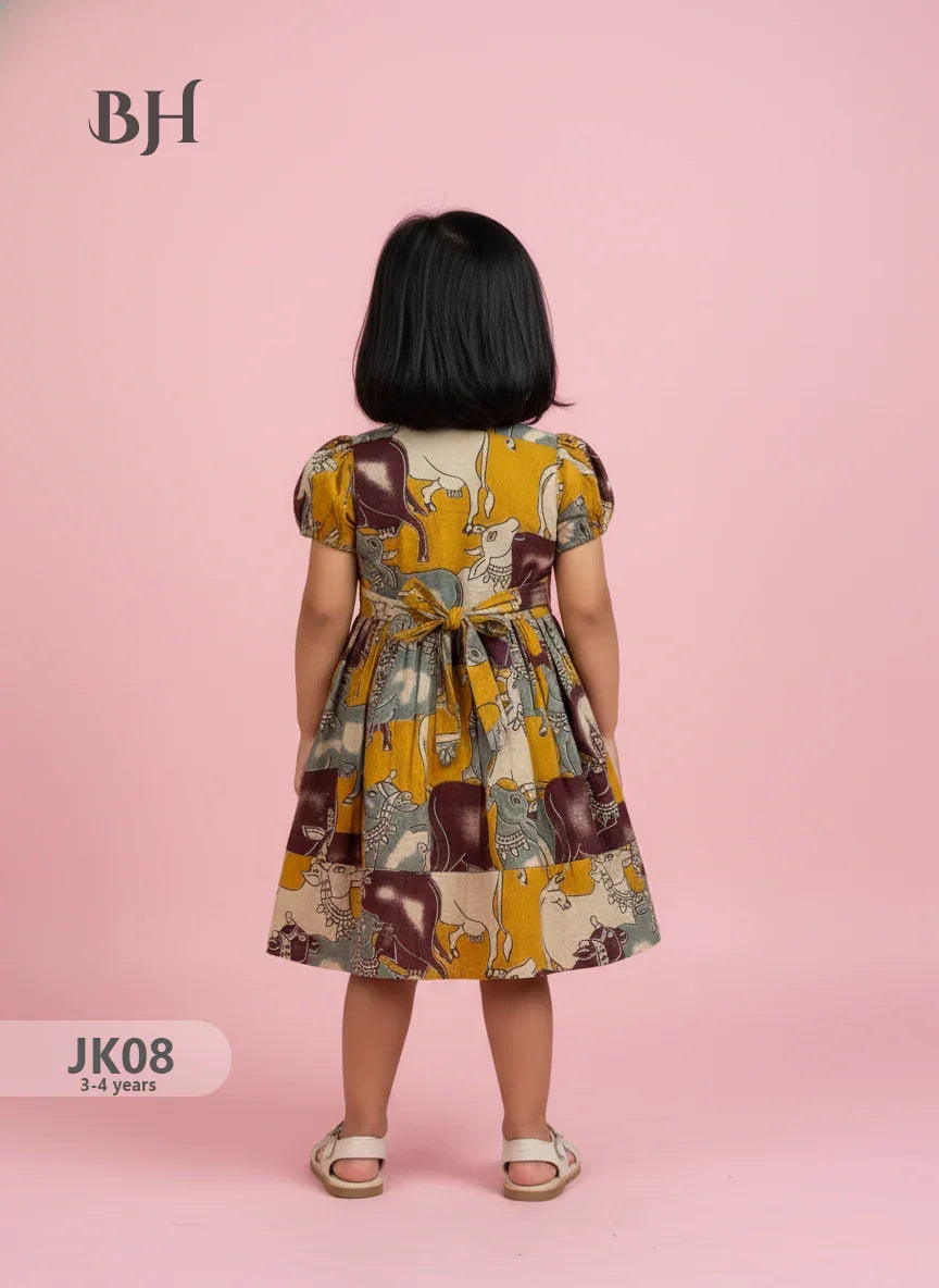 Yellow Cotton Printed Baby Frocks – Latest Kids Wear Collection | Bhavana Handlooms