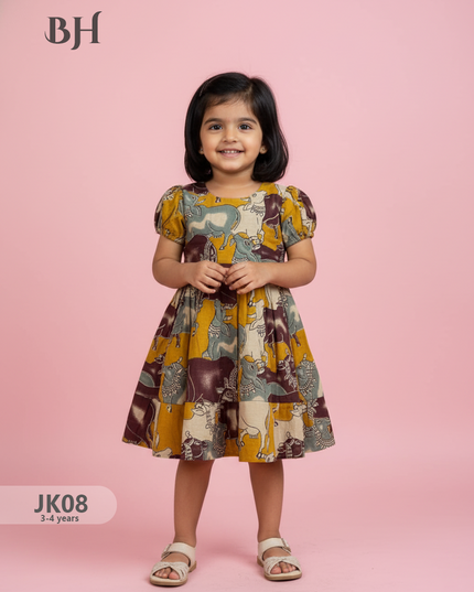 Yellow Cotton Printed Baby Frocks – Latest Kids Wear Collection | Bhavana Handlooms
