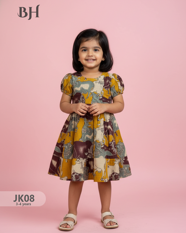 Yellow Cotton Printed Baby Frocks – Latest Kids Wear Collection | Bhavana Handlooms