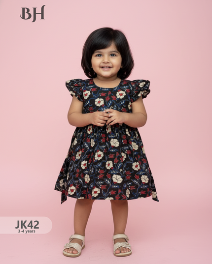 Black Cotton Printed Baby Frocks – Latest Kids Wear Collection | Bhavana Handlooms