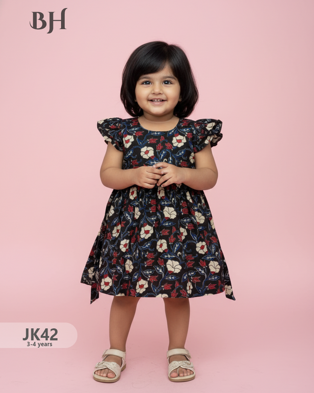 Black Cotton Printed Baby Frocks – Latest Kids Wear Collection | Bhavana Handlooms