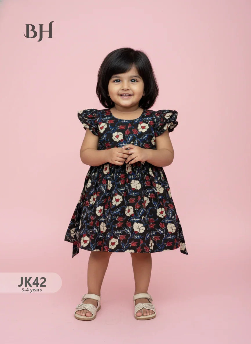 Black Cotton Printed Baby Frocks – Latest Kids Wear Collection | Bhavana Handlooms