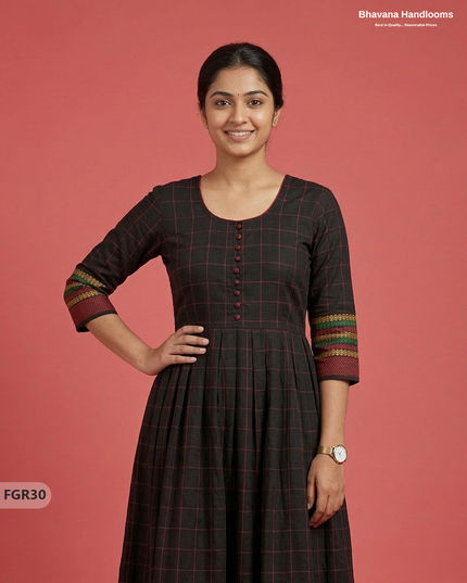 Summer Special Premium Cotton Handloom Frock with Woven Design | Black Colour