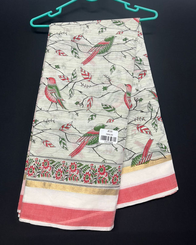 Chirala cotton saree half white shade and printed blouse