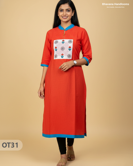 Cotton Tops with Full Length Lining Tomato Red Colour | Dailywear Essentials