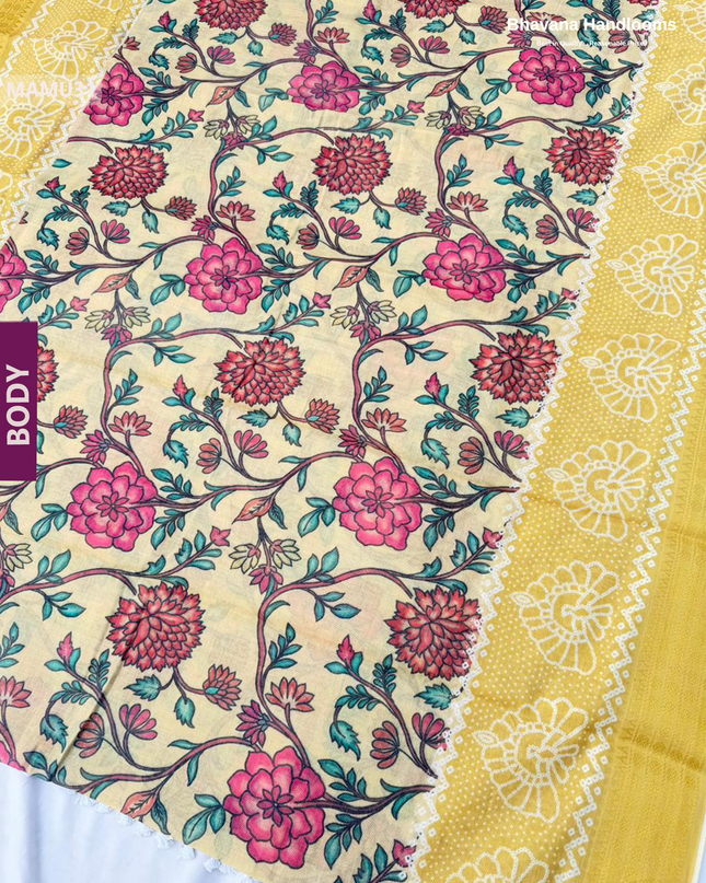 Soft Mul Cotton Yellow Digital Print Saree | Lightweight & Comfortable