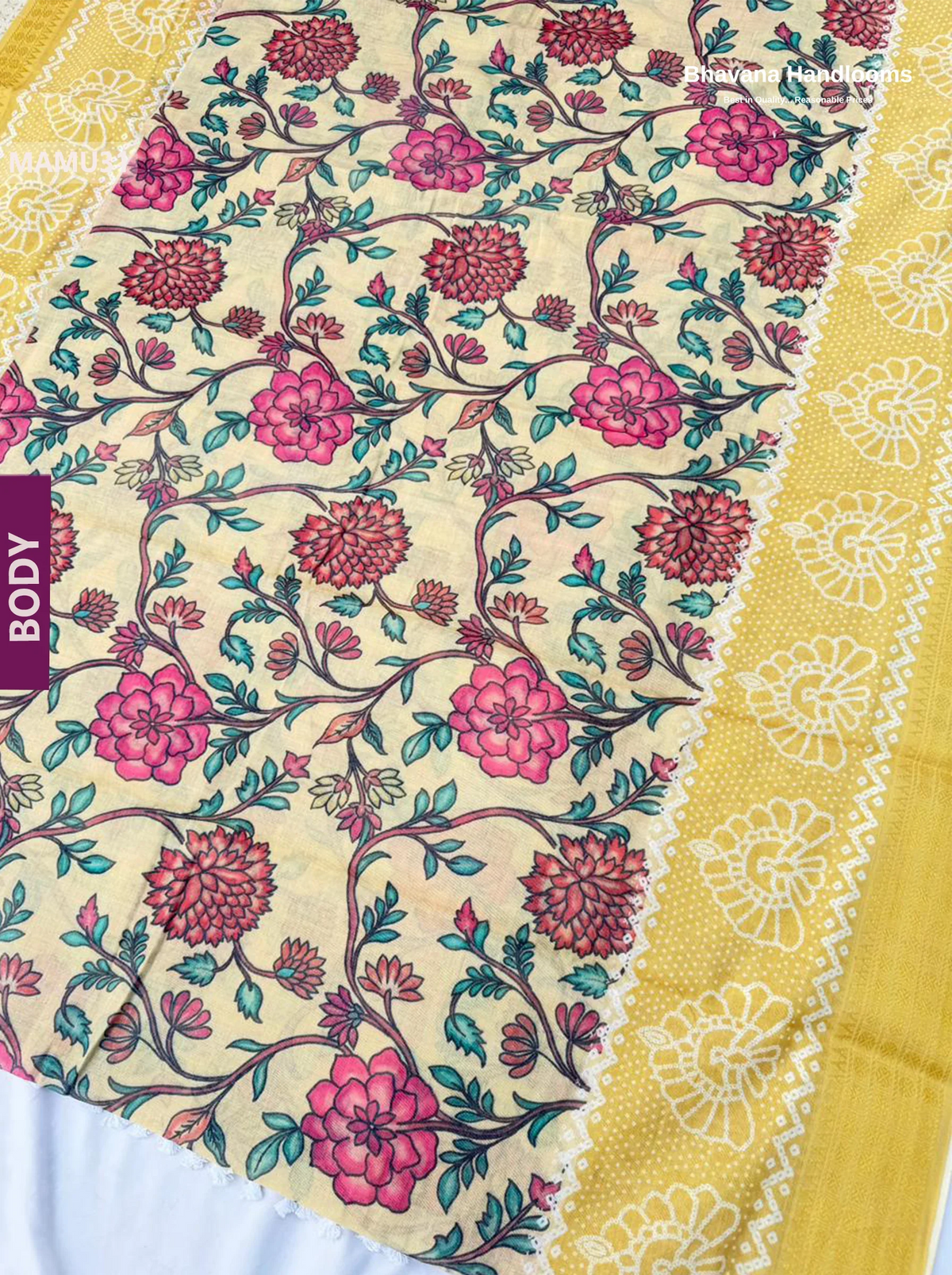 Soft Mul Cotton Yellow Digital Print Saree | Lightweight & Comfortable