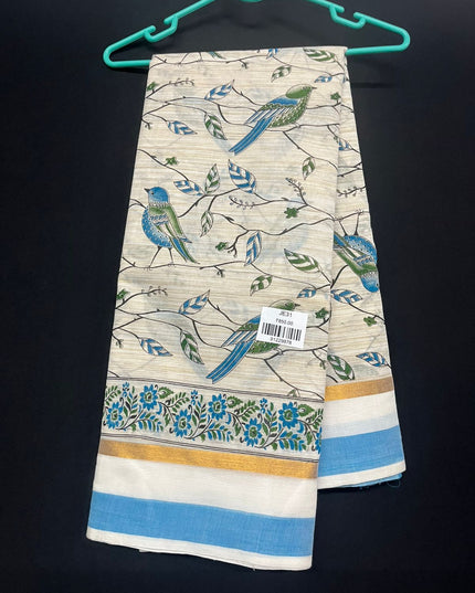 Chirala cotton saree half white shade and printed blouse