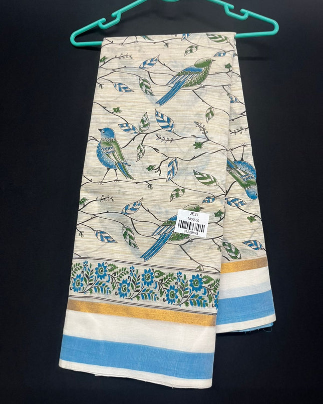 Chirala cotton saree half white shade and printed blouse