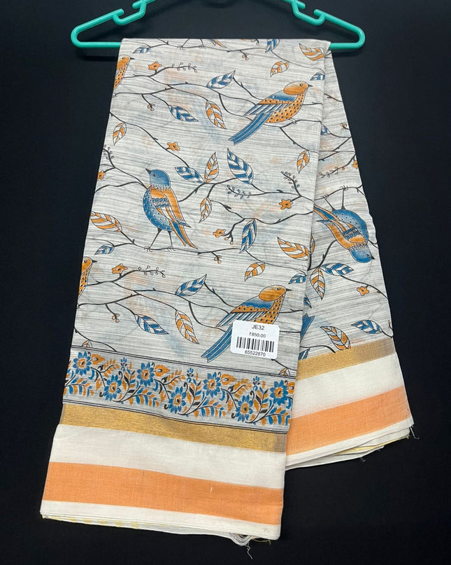 Chirala cotton saree half white shade and printed blouse
