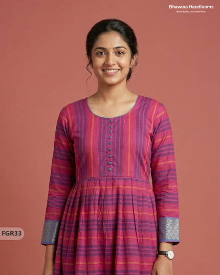 Summer Special Premium Cotton Handloom Frock with Woven Design | Pink Colour