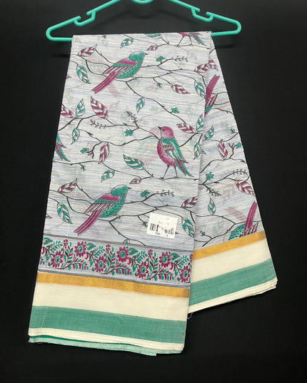 Chirala cotton saree half white shade and printed blouse