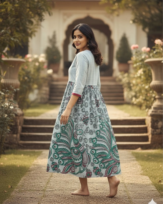 Cotton Long Frock with Lavender Grey Colour