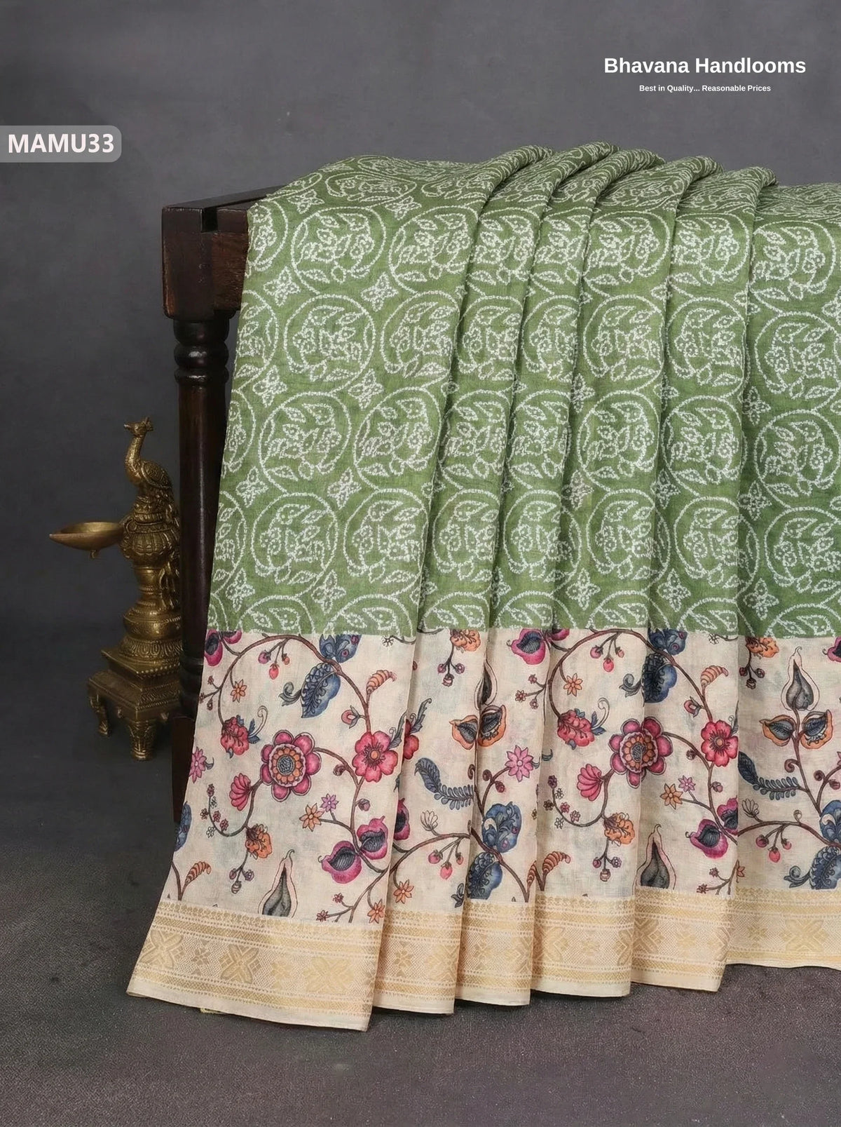 Soft Mul Cotton Light Green Digital Print Saree | Lightweight & Comfortable