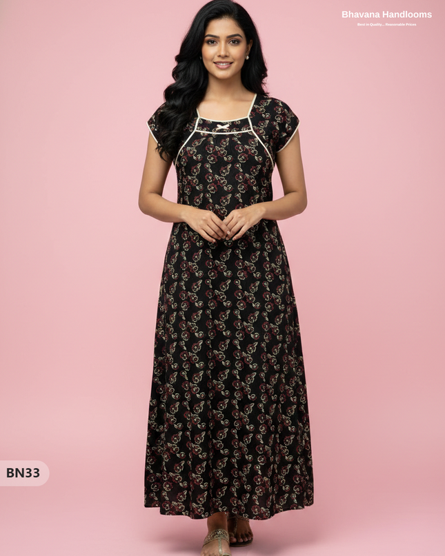 Cotton Printed Nighties | Comfortable Free Size Nightwear for Women