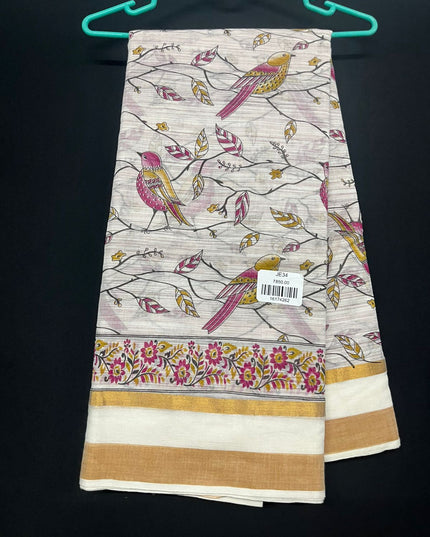 Chirala cotton saree half white shade and printed blouse