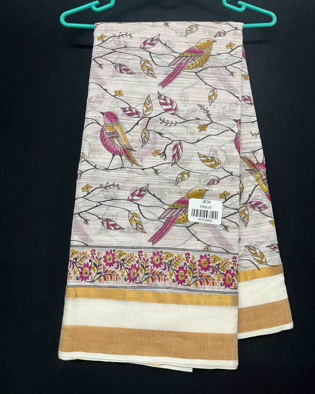 Chirala cotton saree half white shade and printed blouse